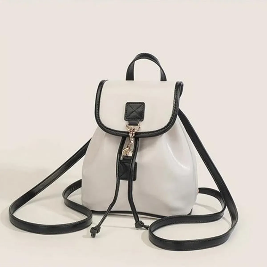 Trendy Leather Mini Drawstring Backpack — компактный акцент в стиле color-block