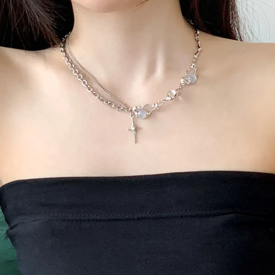 Колье с крестом в стиле Y2K из хирургической стали