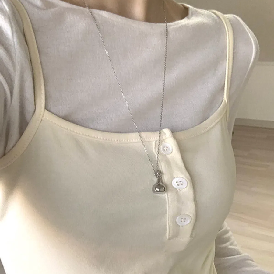 Серебристое длинное колье с подвеской-каплей из хирургической стали