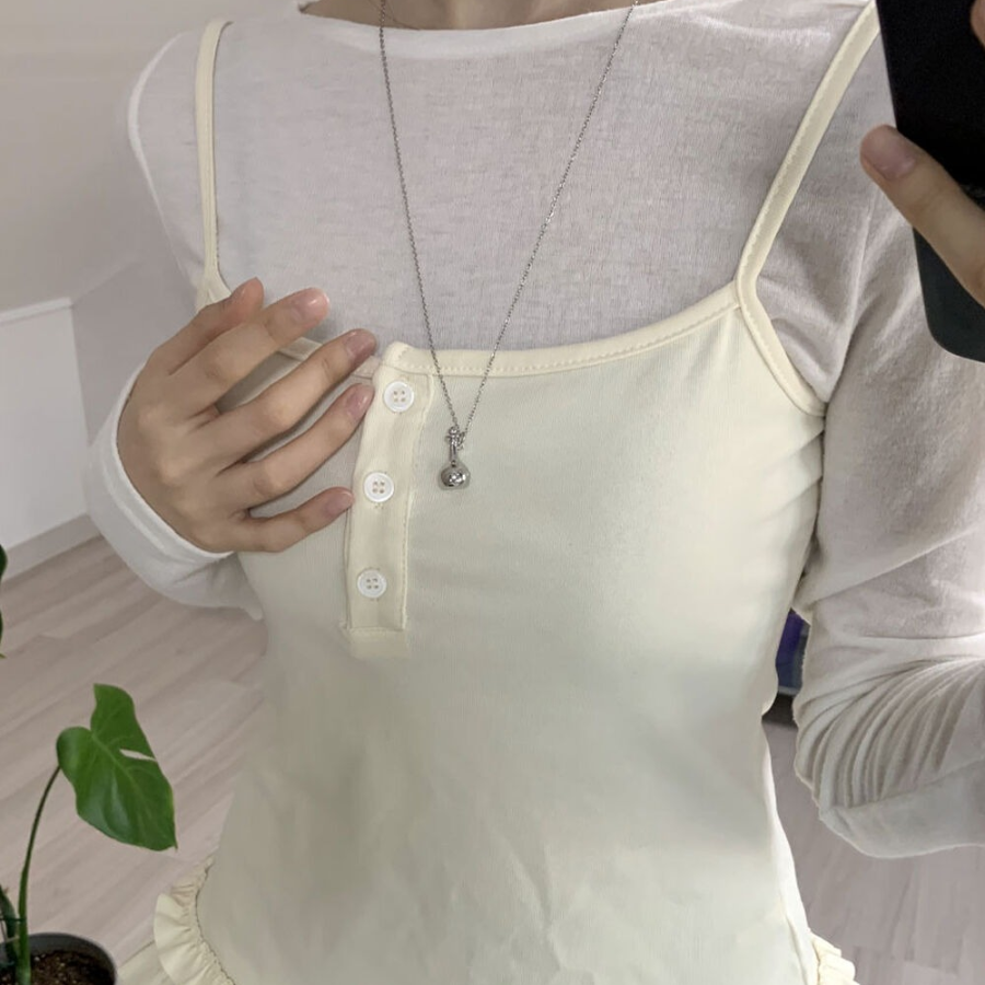 Серебристое длинное колье с подвеской-каплей из хирургической стали