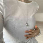 Серебристое длинное колье с подвеской-каплей из хирургической стали