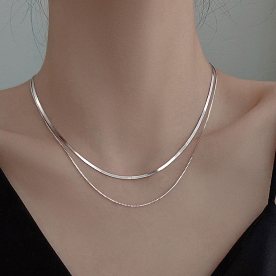 Двойной чокер с цепочкой «змейка» из серебра 925 пробы