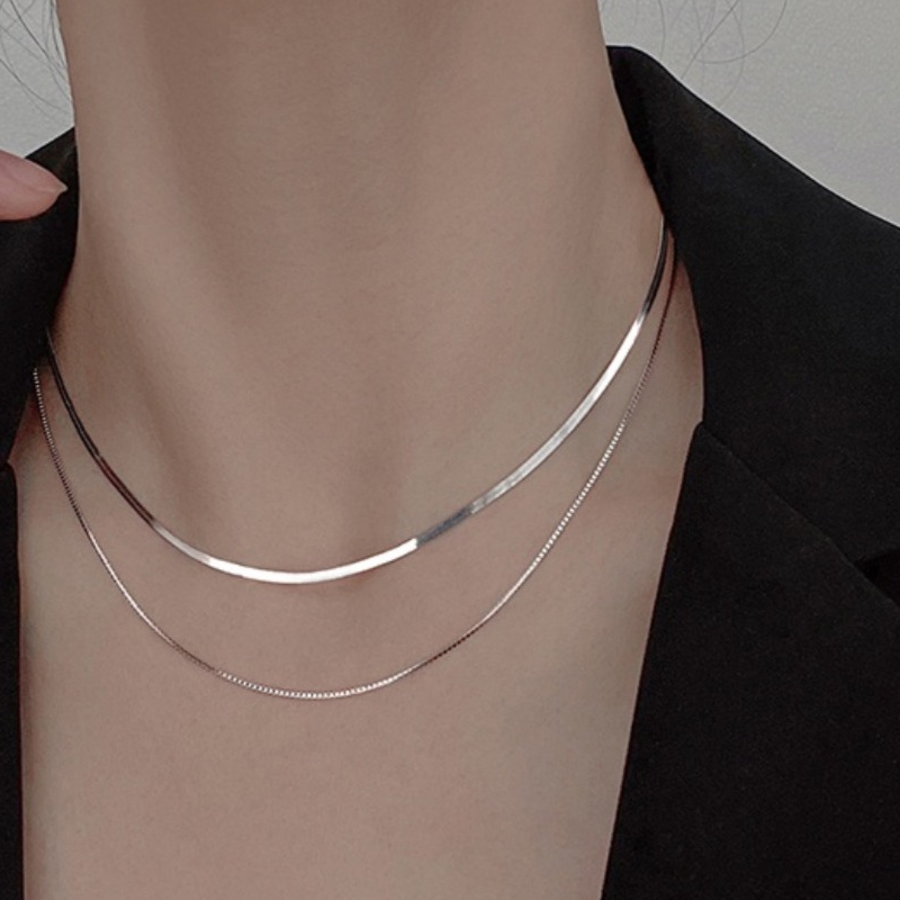 Двойной чокер с цепочкой «змейка» из серебра 925 пробы