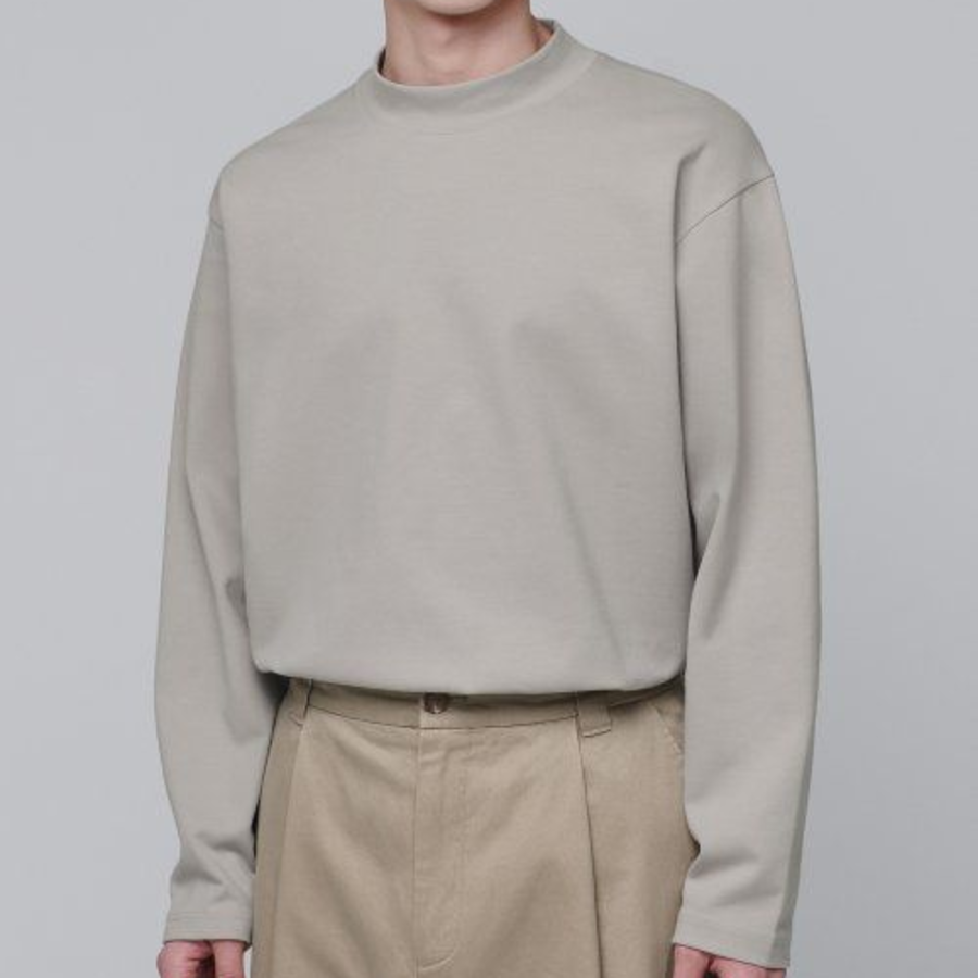 Ponte Mock Neck Long Sleeve T-Shirt [Mushroom]