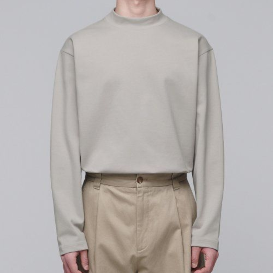 Ponte Mock Neck Long Sleeve T-Shirt [Mushroom]