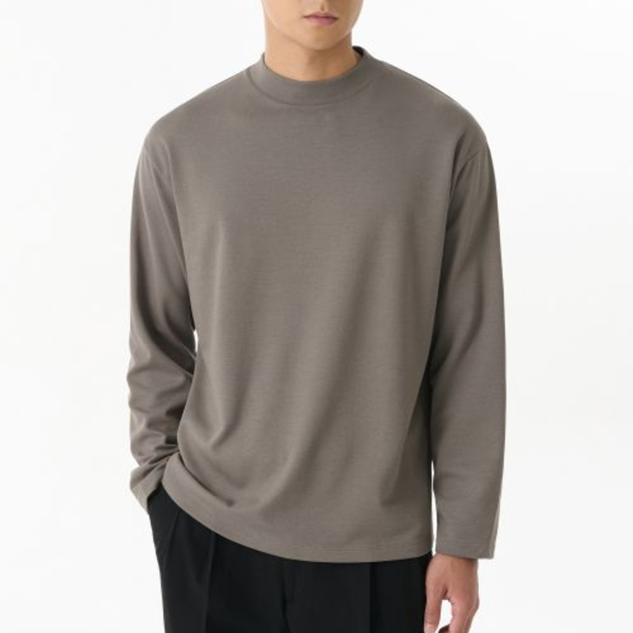 [HeatStandard] Mock Neck Long Sleeve T-Shirt [Taupe]