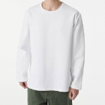 Heavy Ponte Relaxed Crew Neck Long Sleeve T-Shirt [White]