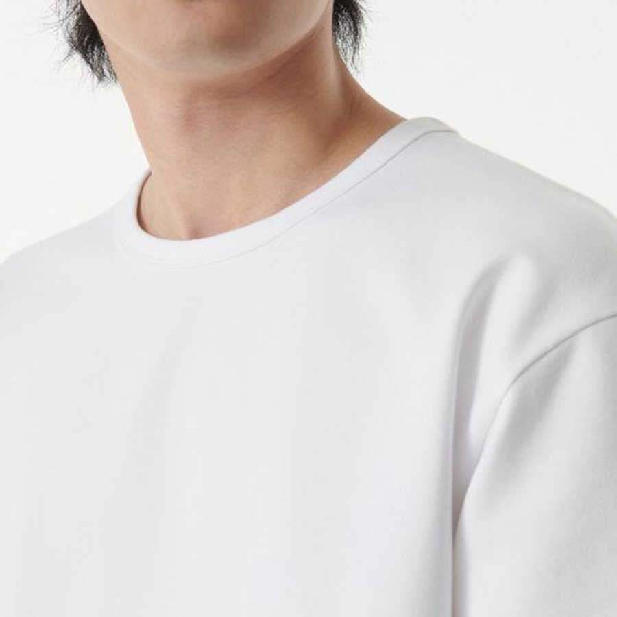 Heavy Ponte Relaxed Crew Neck Long Sleeve T-Shirt [White]