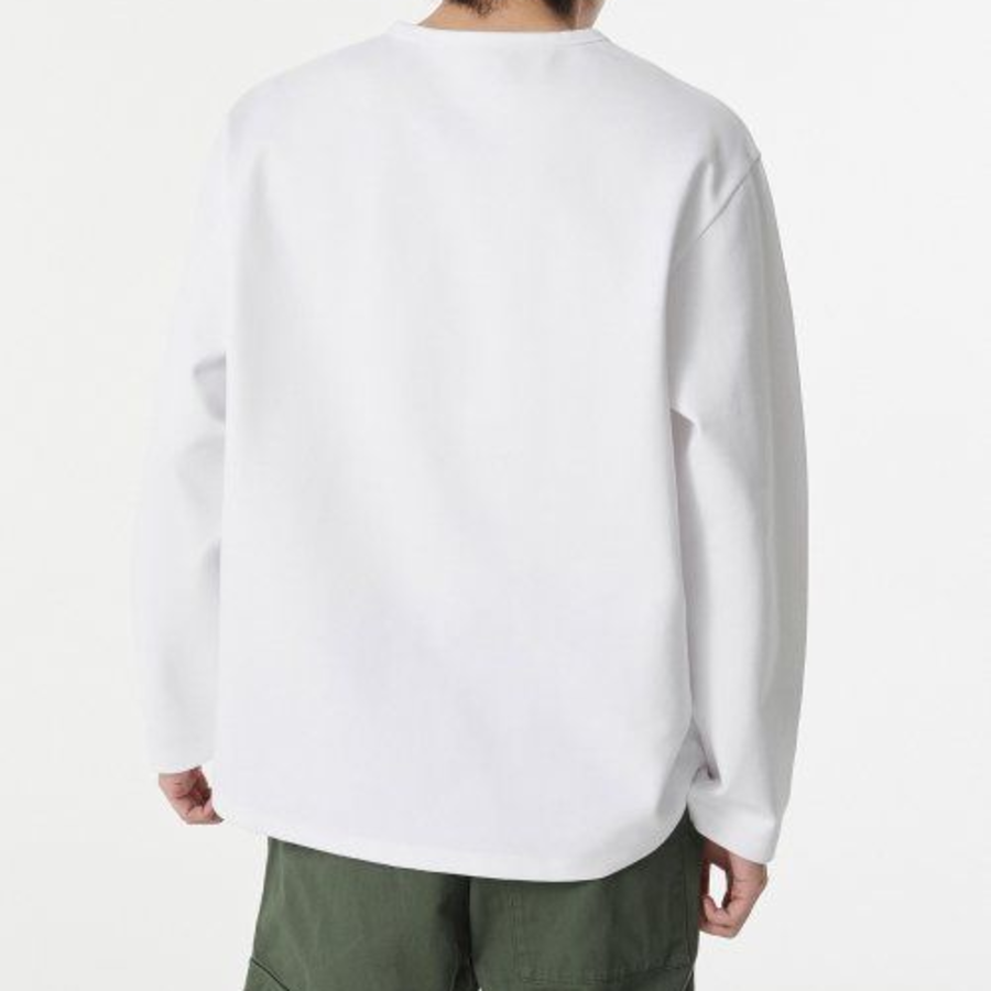 Heavy Ponte Relaxed Crew Neck Long Sleeve T-Shirt [White]