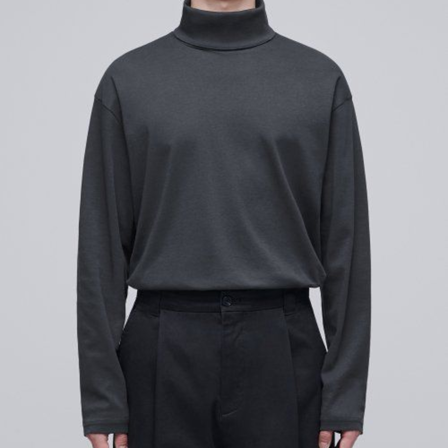 Relaxed Turtleneck Long Sleeve T-Shirt [Dark Gray]