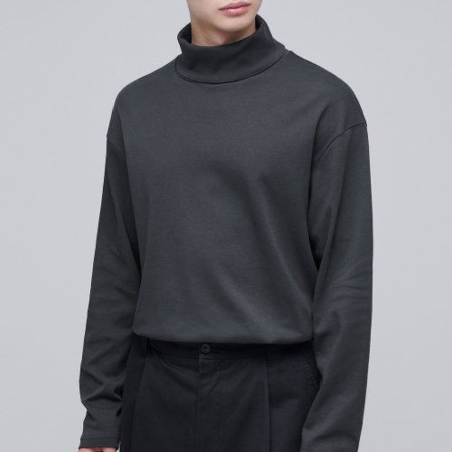 Relaxed Turtleneck Long Sleeve T-Shirt [Dark Gray]