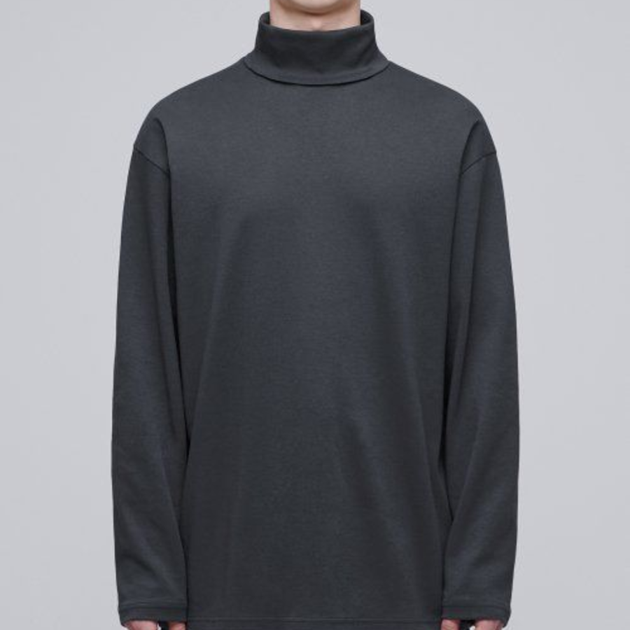 Relaxed Turtleneck Long Sleeve T-Shirt [Dark Gray]