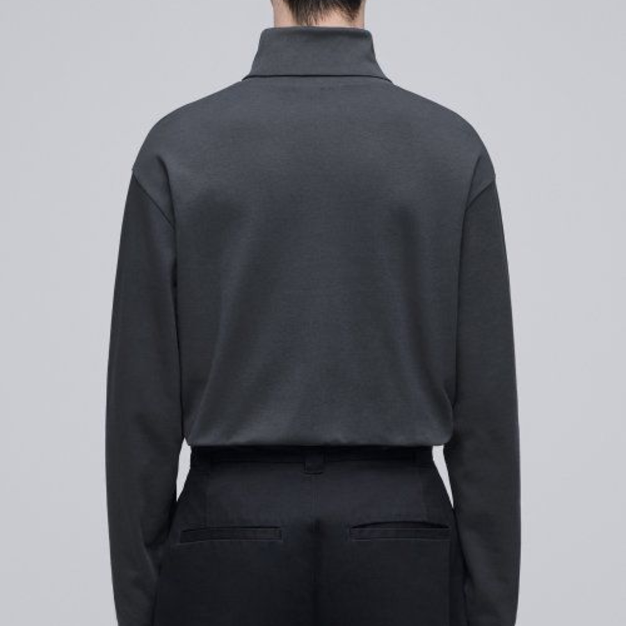 Relaxed Turtleneck Long Sleeve T-Shirt [Dark Gray]
