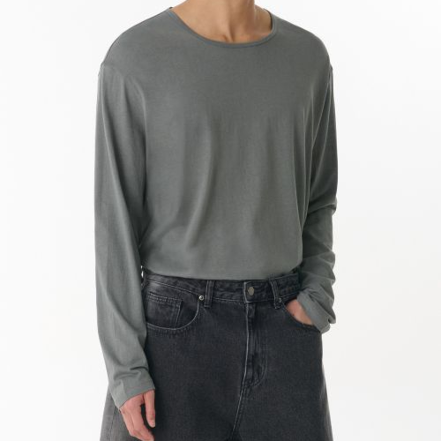 Relaxed Lightweight CR Scoop Neck Long Sleeve T-Shirt [Khaki Grey]