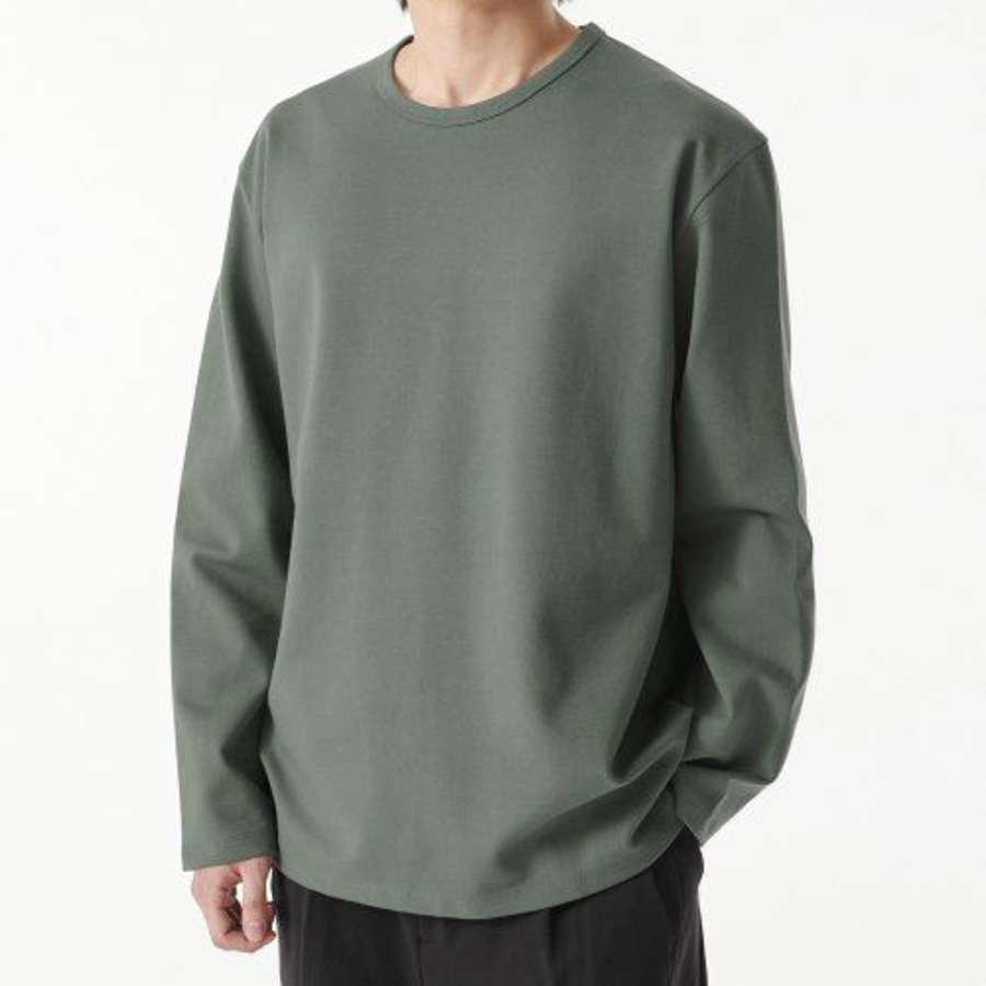 Heavy Ponte Relaxed Crew Neck Long Sleeve T-Shirt [Khaki Grey]