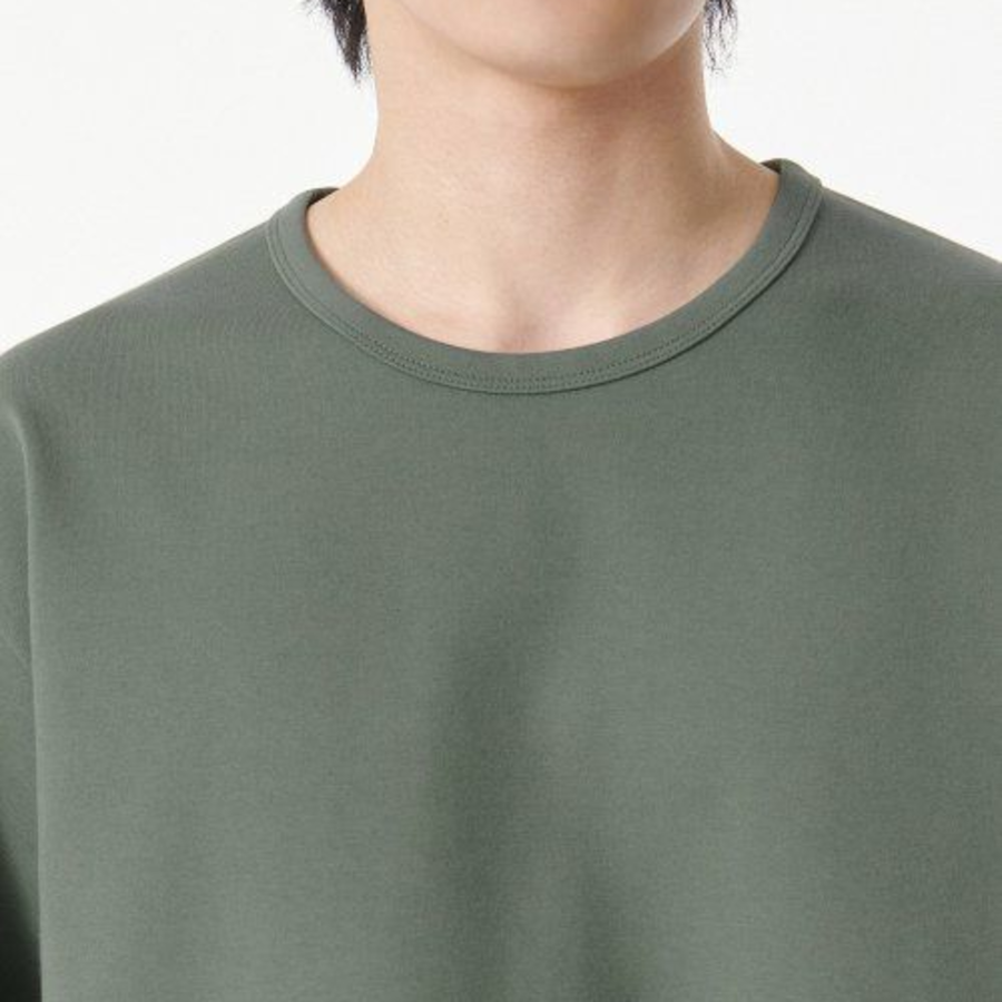 Heavy Ponte Relaxed Crew Neck Long Sleeve T-Shirt [Khaki Grey]
