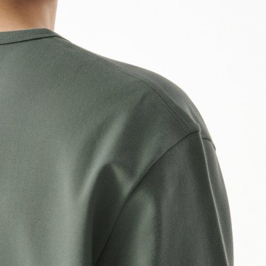 Heavy Ponte Relaxed Crew Neck Long Sleeve T-Shirt [Khaki Grey]