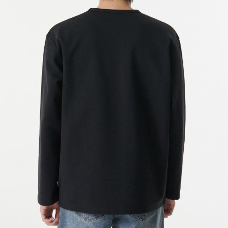 Heavy Ponte Relaxed Crew Neck Long Sleeve T-Shirt [Black]