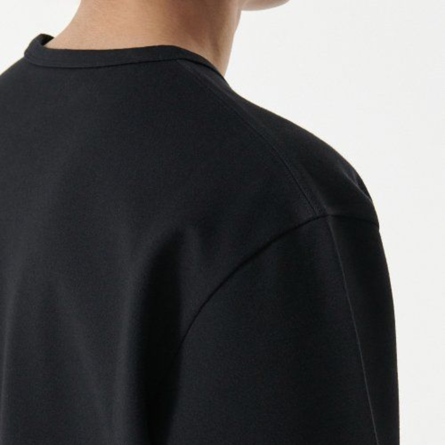 Heavy Ponte Relaxed Crew Neck Long Sleeve T-Shirt [Black]