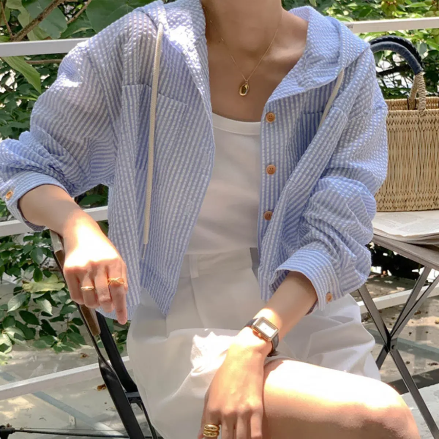 Russo – Stripe Semi-Crop Hood Shirt