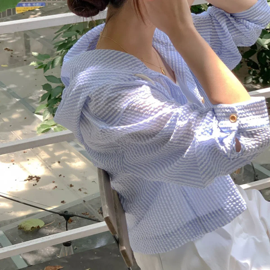 Russo – Stripe Semi-Crop Hood Shirt