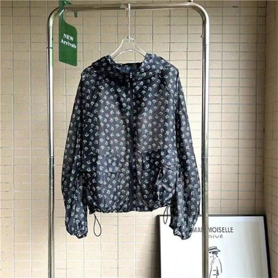 Tellia – Pattern Printed Sheer Hooded Windbreaker