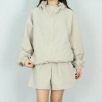 Wind – Crinkle Check High Neck Hooded Zip-Up Windbreaker