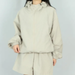 Wind – Crinkle Check High Neck Hooded Zip-Up Windbreaker