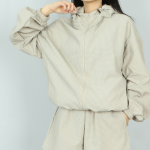 Wind – Crinkle Check High Neck Hooded Zip-Up Windbreaker