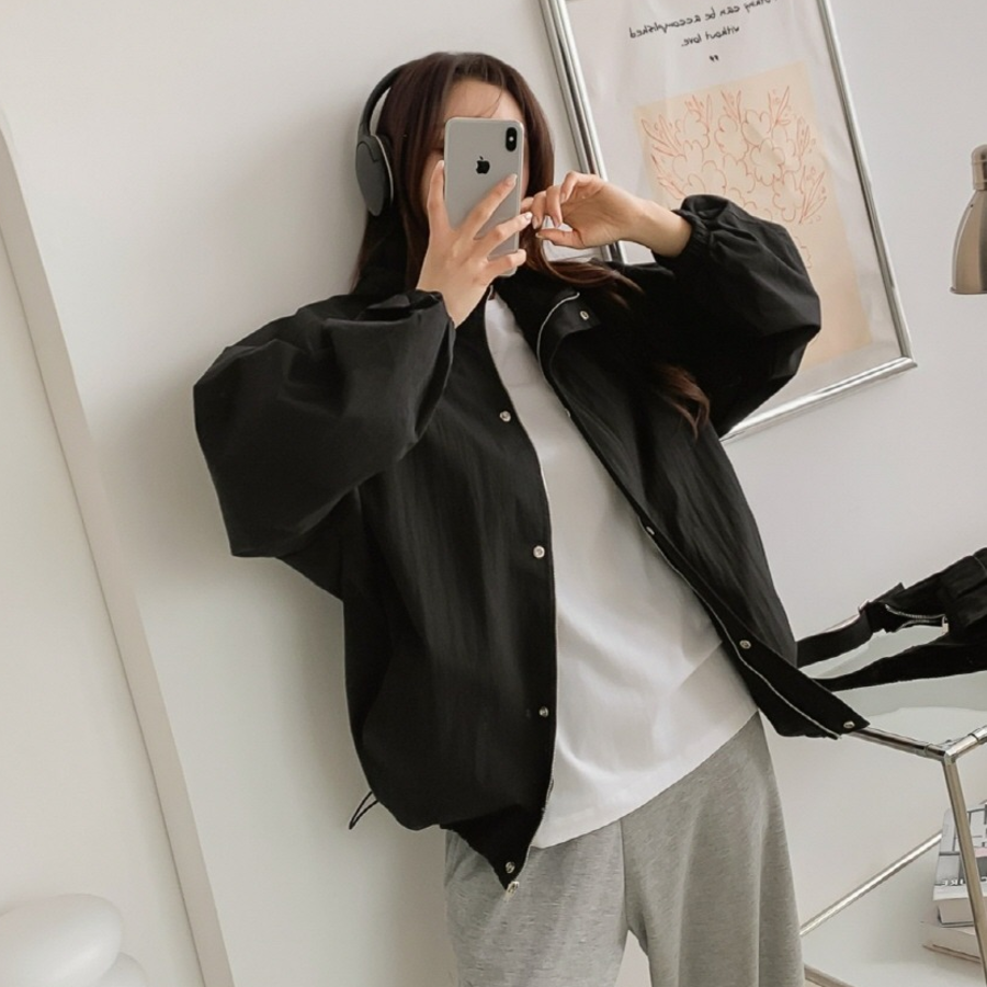 Wind – Plain Snap Button Windbreaker Jacket