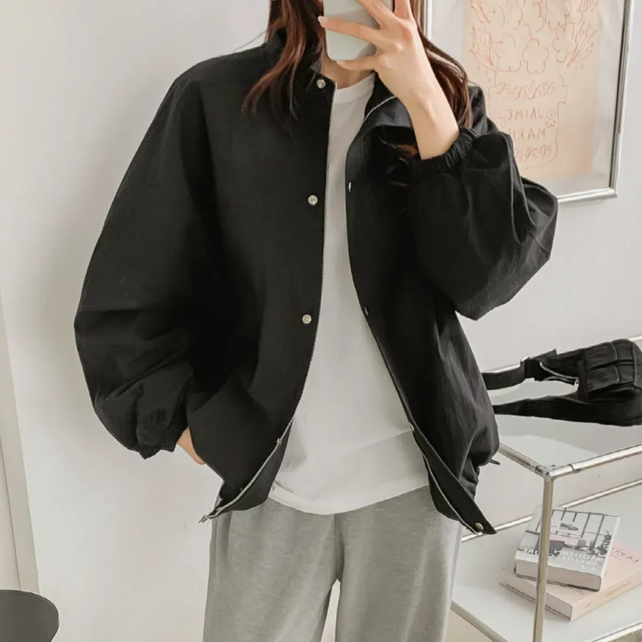 Wind – Plain Snap Button Windbreaker Jacket