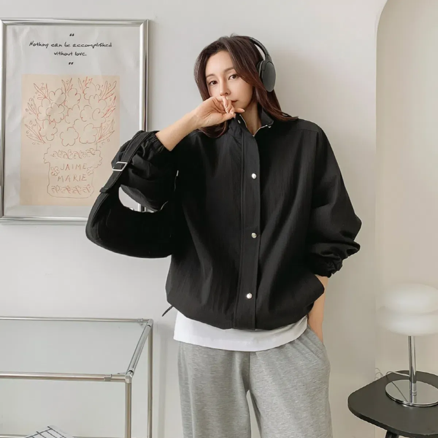 Wind – Plain Snap Button Windbreaker Jacket