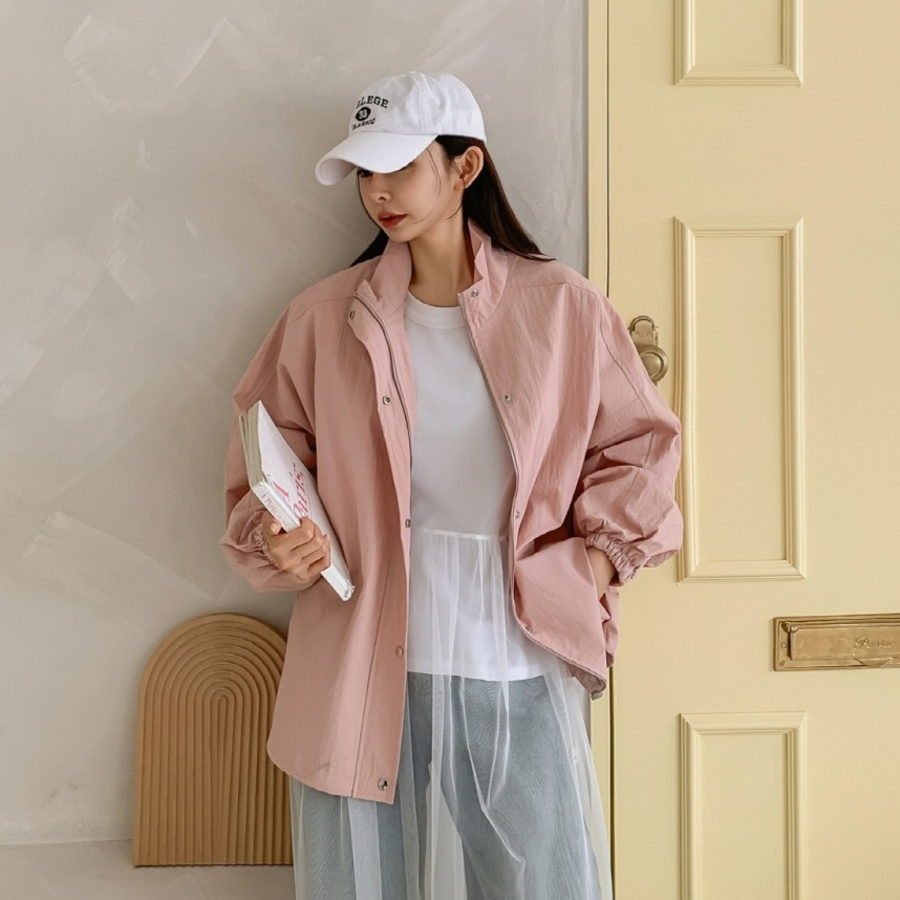 Wind – Plain Snap Button Windbreaker Jacket