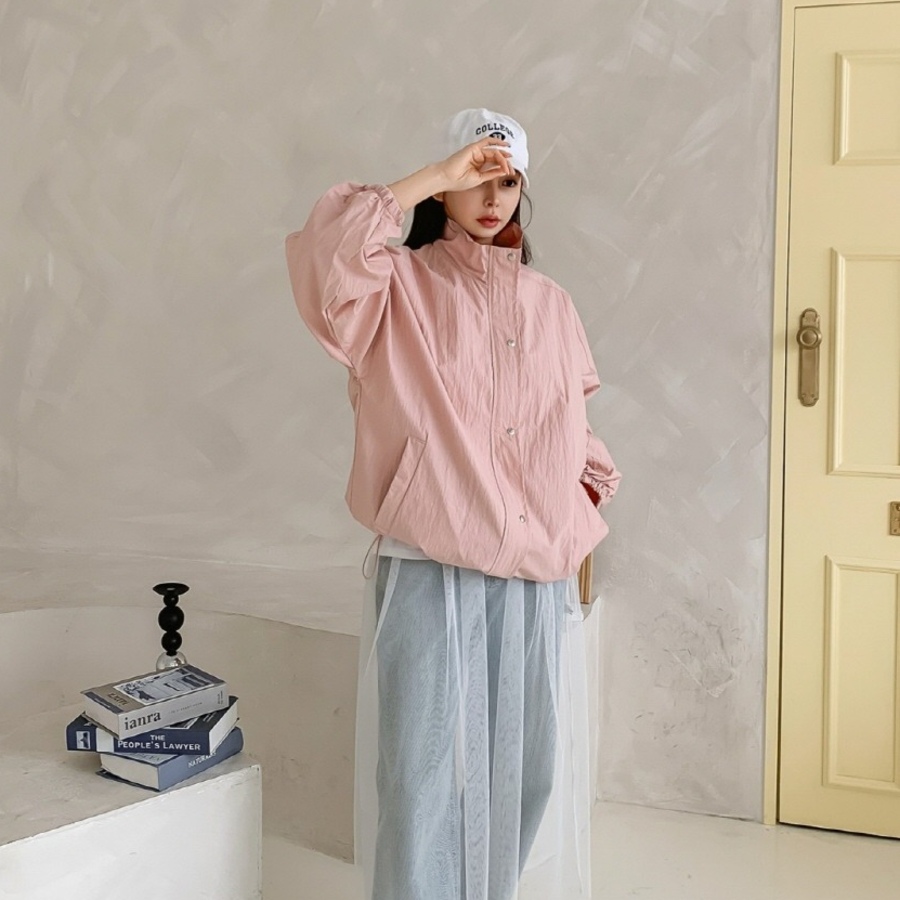 Wind – Plain Snap Button Windbreaker Jacket