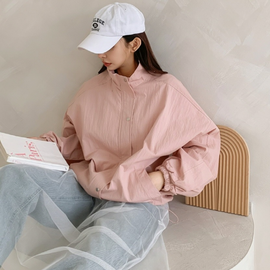 Wind – Plain Snap Button Windbreaker Jacket