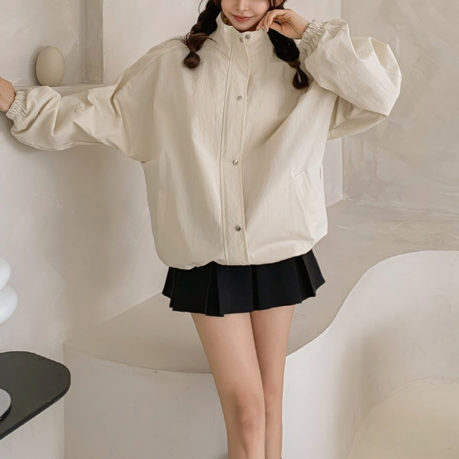 Wind – Plain Snap Button Windbreaker Jacket