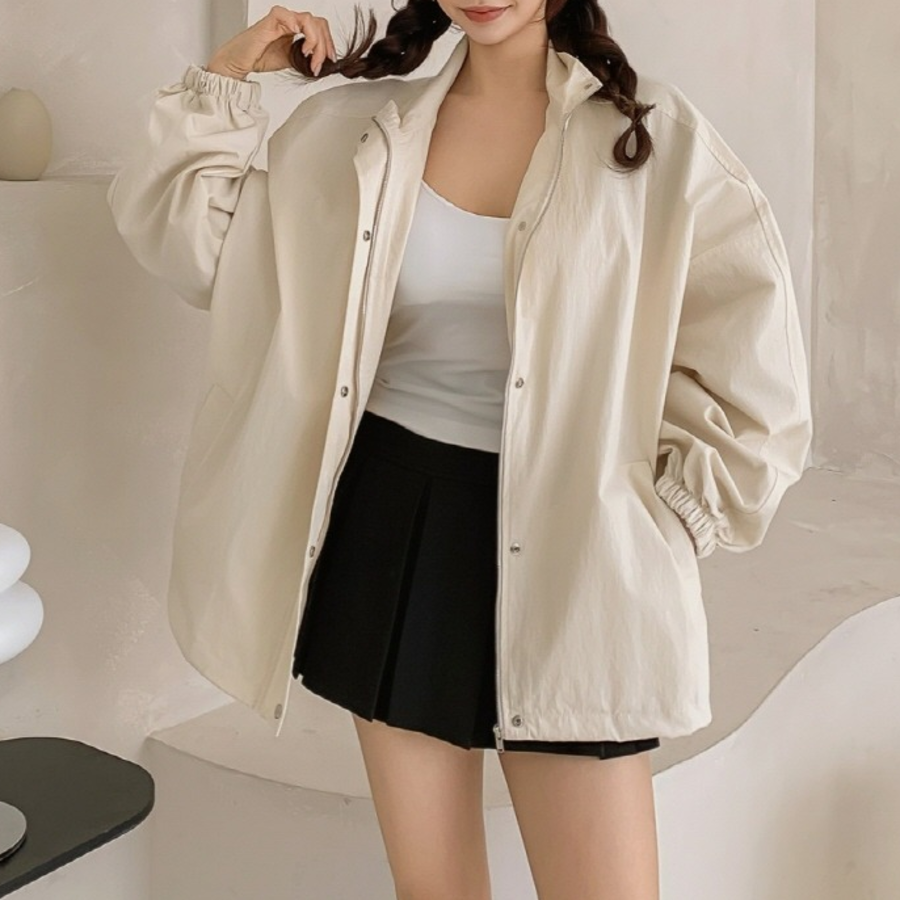 Wind – Plain Snap Button Windbreaker Jacket