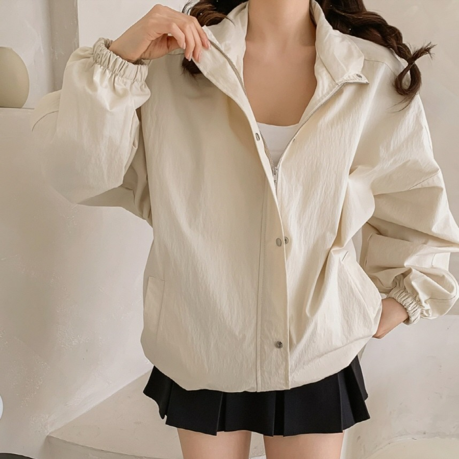 Wind – Plain Snap Button Windbreaker Jacket