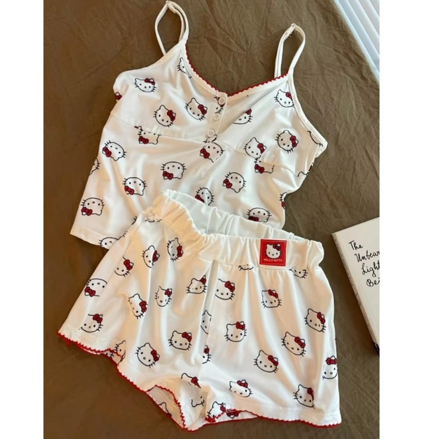 Jennie Style – Y2K Cutie Sexy Kitty White Sleeveless Shorts Set