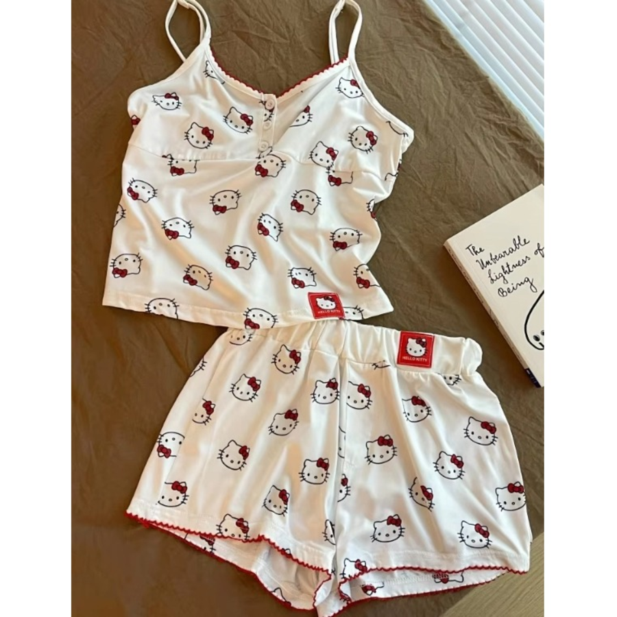 Jennie Style – Y2K Cutie Sexy Kitty White Sleeveless Shorts Set
