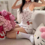 Jennie Style – Y2K Cutie Sexy Kitty White Sleeveless Shorts Set
