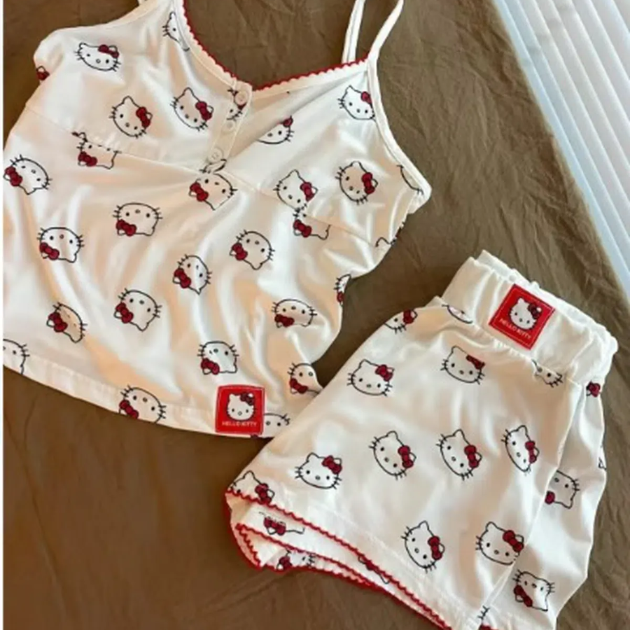 Jennie Style – Y2K Cutie Sexy Kitty White Sleeveless Shorts Set
