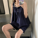 Reve – Navy Square Neck Lace Sleeveless Pajama Set