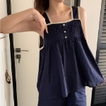 Reve – Navy Square Neck Lace Sleeveless Pajama Set