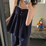 Reve – Navy Square Neck Lace Sleeveless Pajama Set