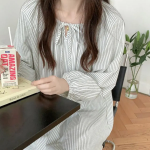 Lovely Mutiline Long-Sleeve Pajama Dress