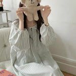 Lovely Mutiline Long-Sleeve Pajama Dress