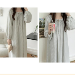 Lovely Mutiline Long-Sleeve Pajama Dress