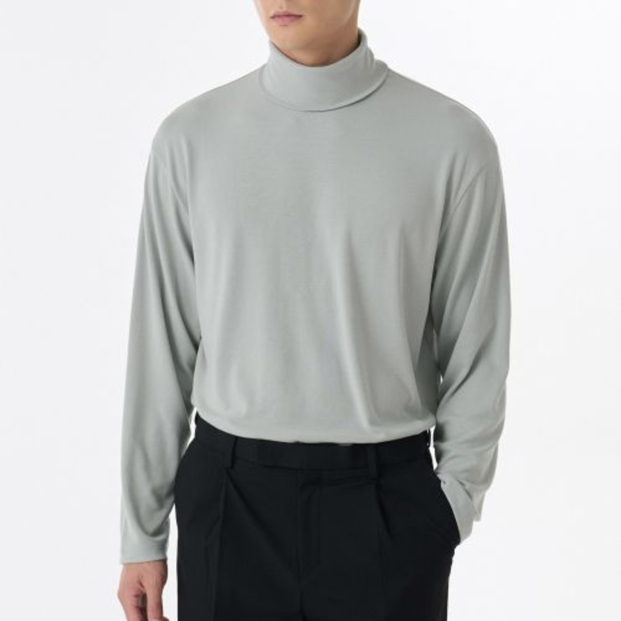 Cooltandard Relaxed Turtleneck Long Sleeve Knit T-shirt [Light Khaki]