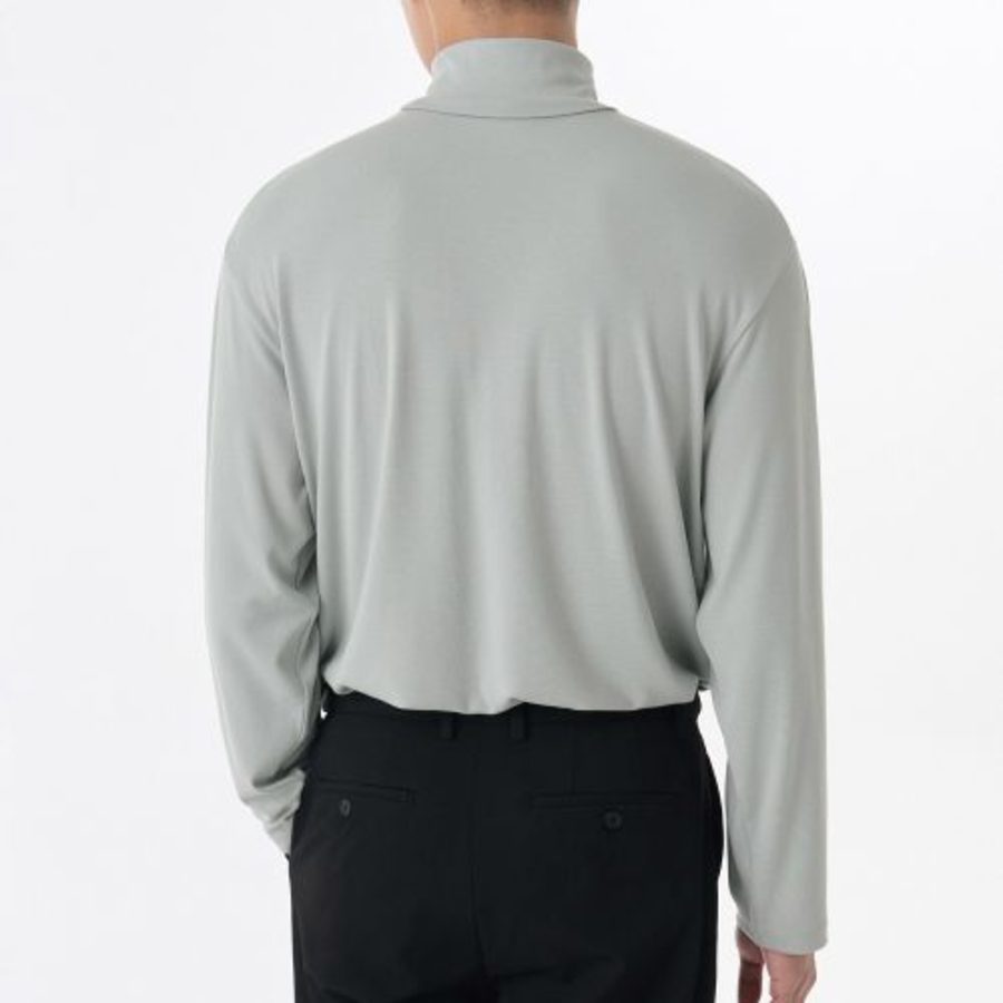 Cooltandard Relaxed Turtleneck Long Sleeve Knit T-shirt [Light Khaki]